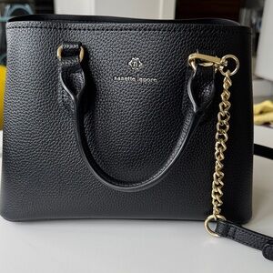 Black Leather Satchel with Gold Chain